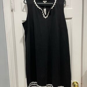 Talbots Black Midi Dress with White Scallop Trim